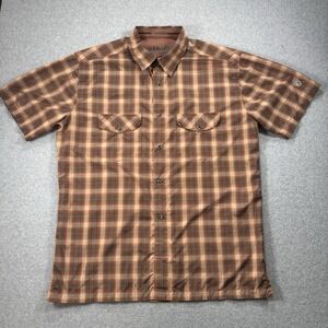 Kuhl Shirt Mens XL Brown Plaid Suncel Short Sleeve Outdoor Hiking *FLAW READ